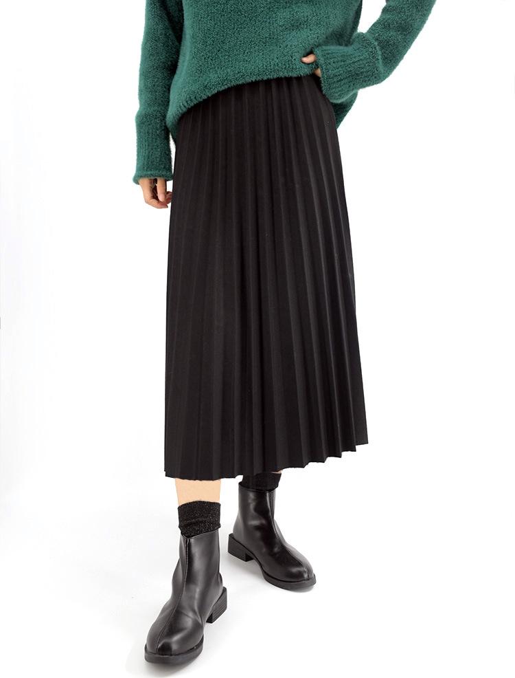 2023 New Wool Blend A-Line Midi Skirt: Pleated, Solid Color, Slimming, Great Drape for Autumn & Winter