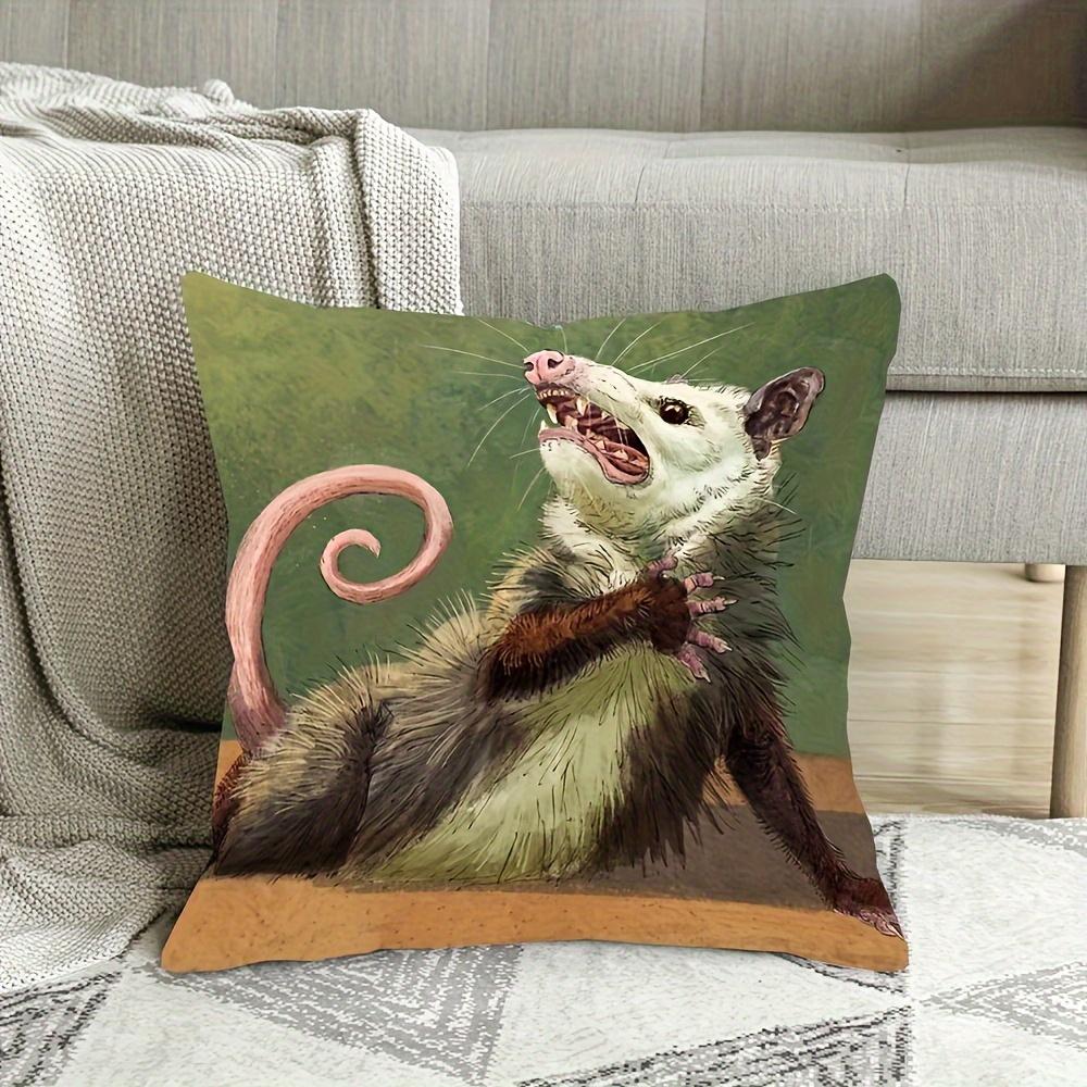 [Zippered Farmhouse Style Pillowcase] Modern Opossum Print Plush Pillow Cover - Zippered, Farmhouse Style Home Accent