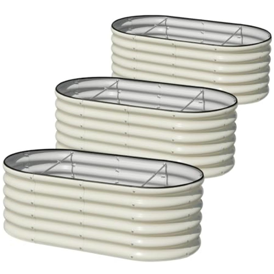 

3 Pcs 4x2x1.5ft Raised Garden Bed Outdoor 17 Tall Galvanized Metal Planter Box Oval Raised Garden Bed Kit for Planting Vegetabl United States
