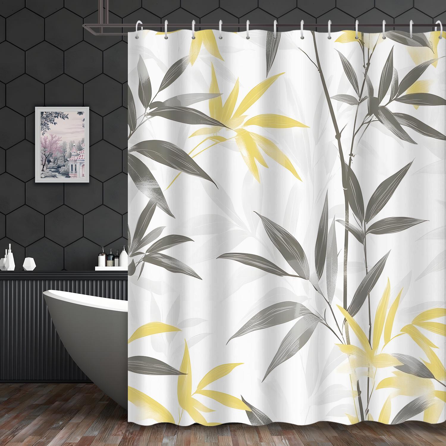 

Chinese Pastoral Elegance Shower Curtain - Gray & Yellow Bamboo Leaf, 70X70 Inch W60H190(CM)-1 Pcs