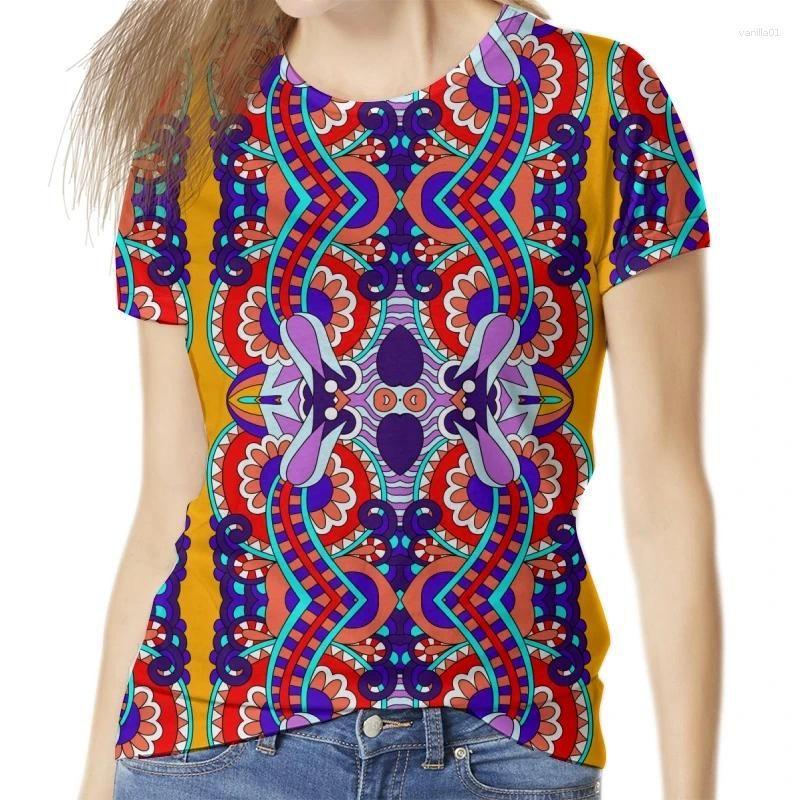 

Женские футболки с коротким рукавом с принтом мандалы в стиле бохо, летний топ с круглым вырезом и 3D-принтом, модные повседневные футболки XS
