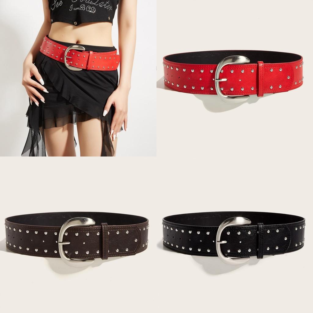 Punkinspired Faux Leather Belt With Rivets And Silver Buckle For Outfits Casual