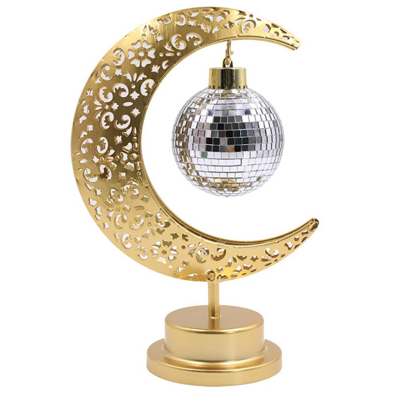 

Holiday Decoration LED Table Lamp Iron Art Hollow Moon Disco Ball Desktop Light A