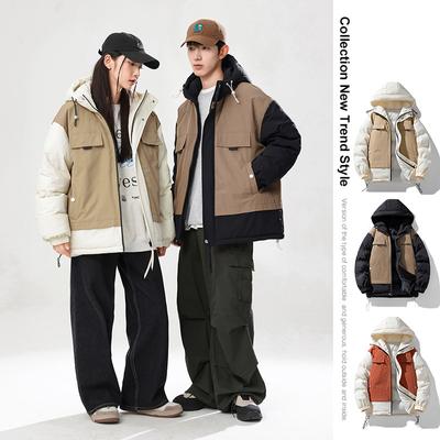 Cotton Coat Men's Winter Hong Kong Trend Brand Couple Loose Casual Thickened Couple Wear Cotton Jacket Hooded Jacket Men's Fashion