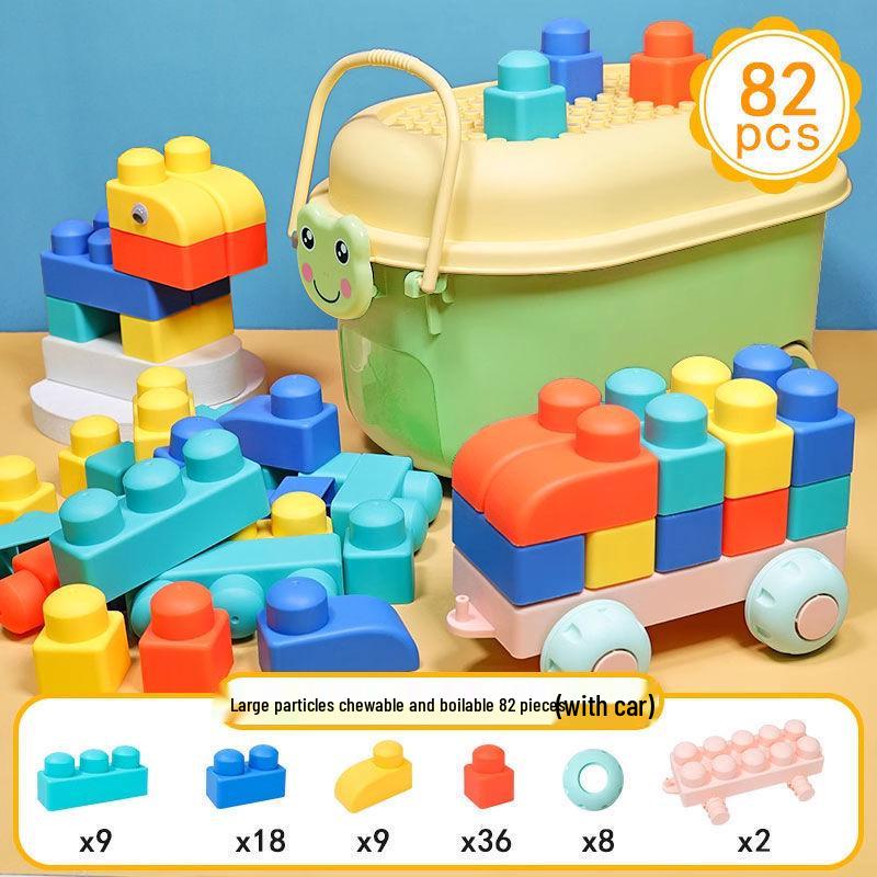 Large Soft Rubber Building Blocks for 1-Year-Olds – Educational DIY Toys with Storage Bucket for Toddlers