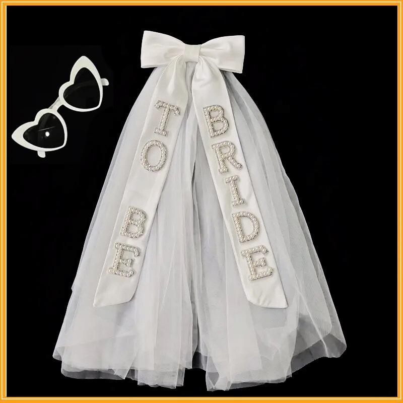 European American Bride To Be Bow Pearl Hot Diamond Letter Headdress Wedding Party Peach Heart Sunglasses Headwear