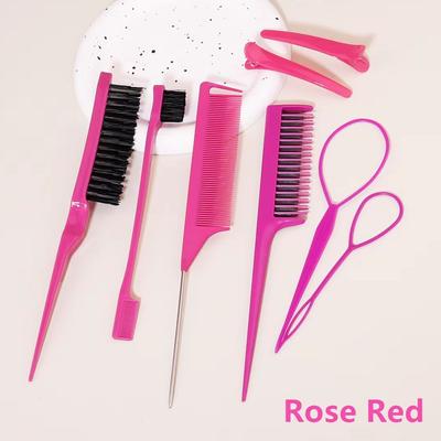 8pcs Hair Styling Comb Set - Rake Combs,Rat-Tail Combs,Edge Brushes, Braiding Tools & Duckbill Clips, Special for Real Hair Wigs