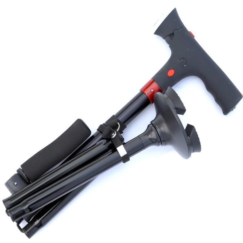 Foldable Aluminum Walker with Alarm, Dual Handgrips, Telescopic, Rotatable, with LED Light