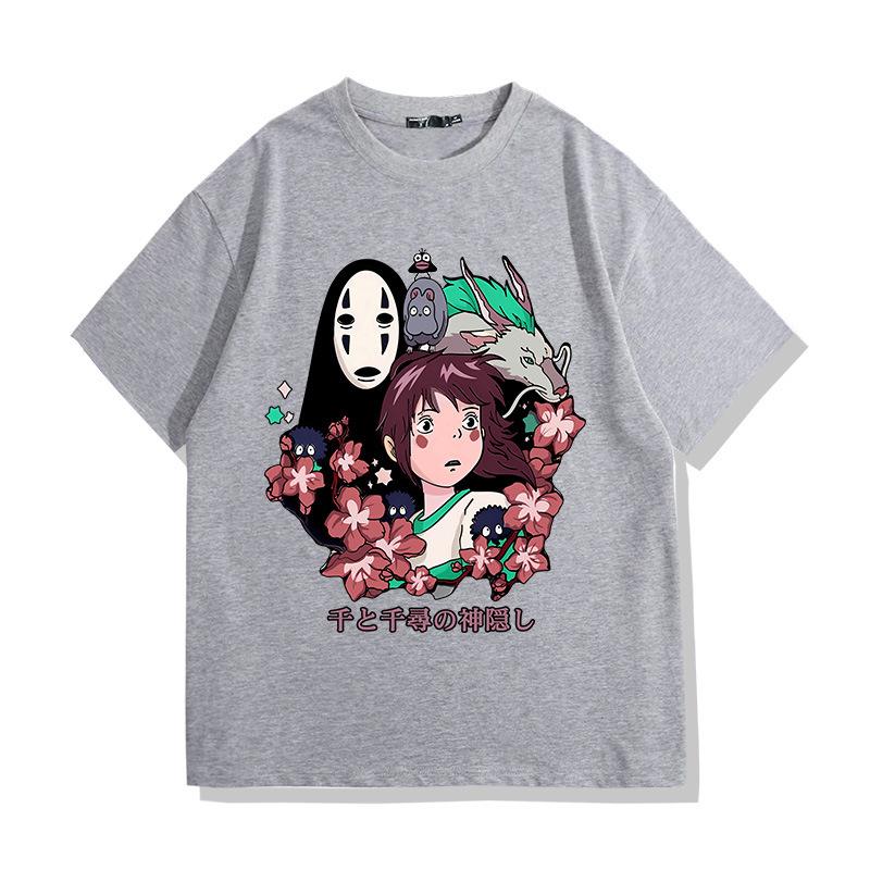 Japanese Anime Spirited Away 100% Cotton Short Sleeve T-shirt Men's and Women's Summer Fashion Brand Short Sleeve Clothes