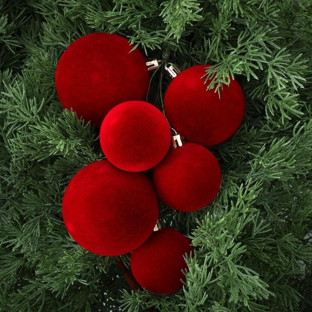 Shatterproof Christmas Tree Baubles Flocked Velvet Holiday Tree Decorations Festive Decor Balls