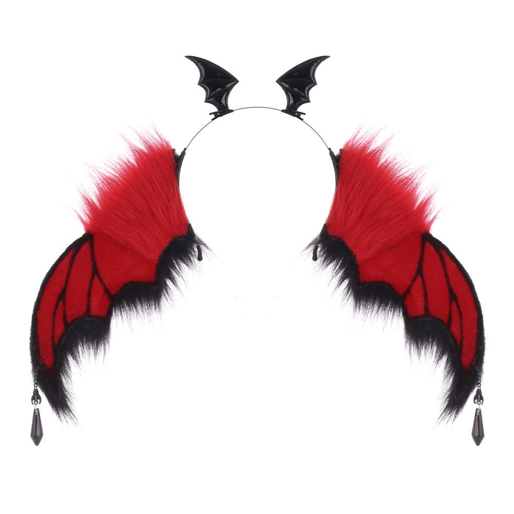 Dark-style Plush Demon Bat Headband Halloween Cosplay Bat Horn Headdress Bendable Beast Ears Unisex Performance Prop красный