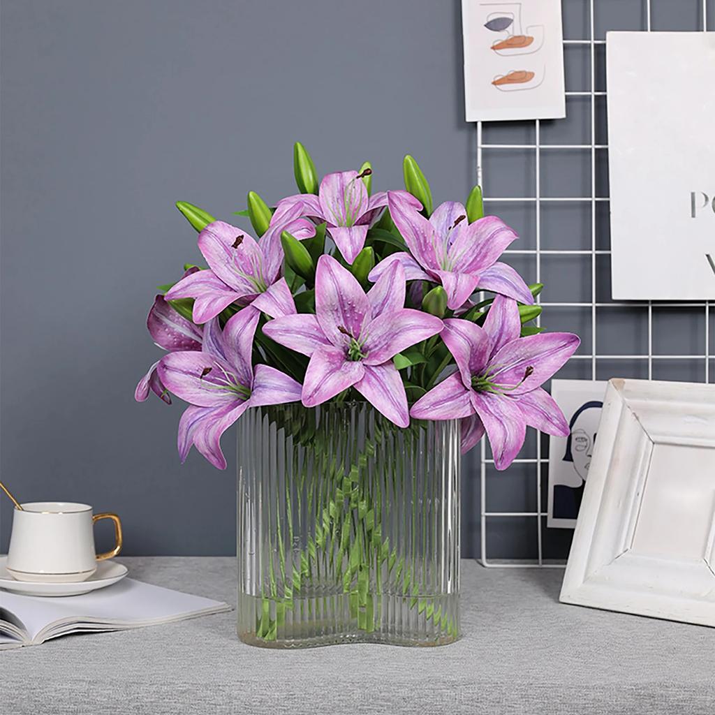 Real Touch Simulation Lily Flowers Artificial Flower Party Wedding Bridal Bouquet Fake Plant Living Room Home Garen Decoration
