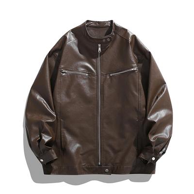 Spring High Quality Men's PU Leather Jacket Motorcycles Zipper Casual Stand Collar Leather Outwear Male Moto Biker Loose Coat