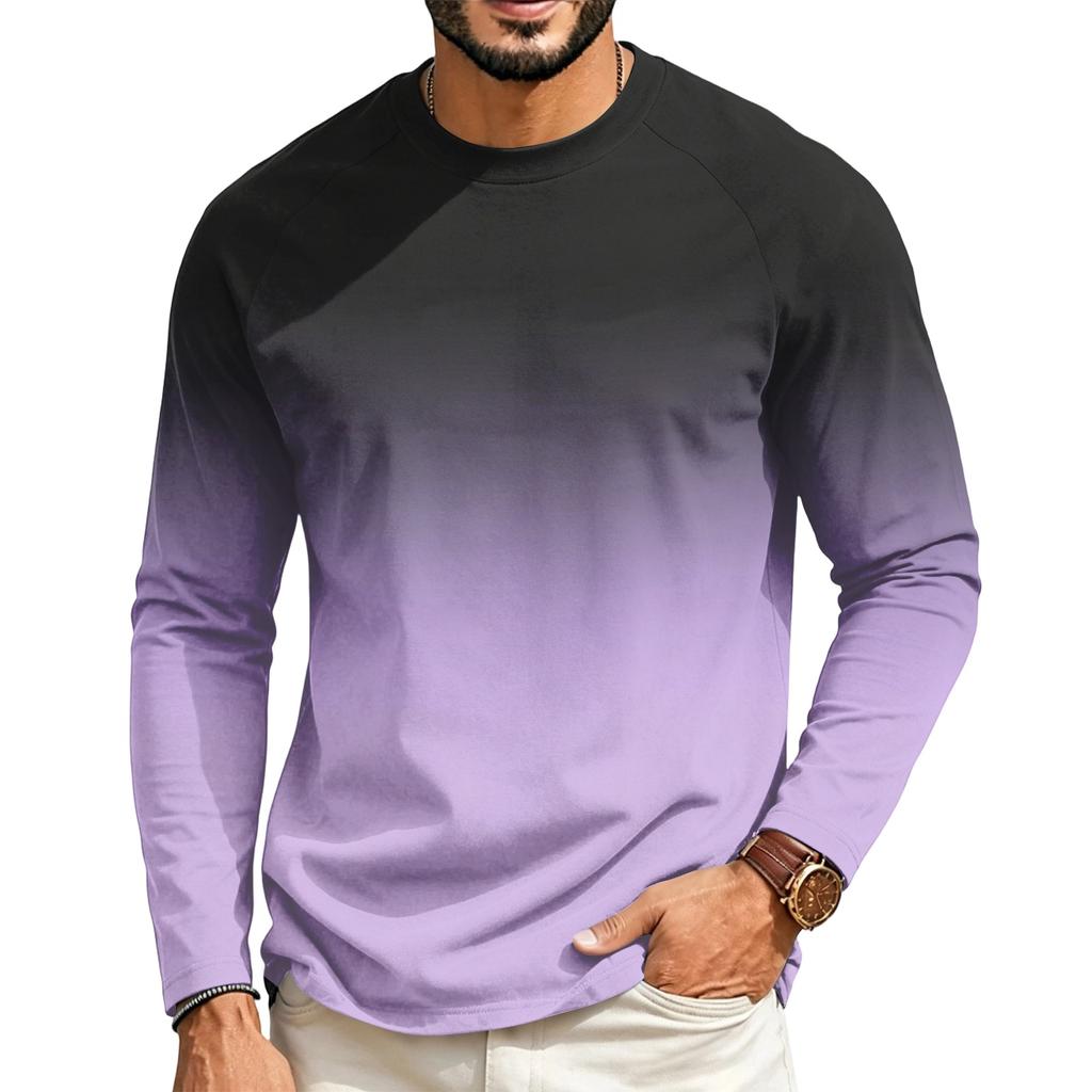 Heren Casual T-shirt met Ronde Hals, Raglanmouwen en Lange Mouwen