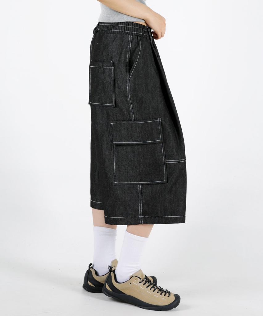 UMM Women'S Double-Tuck Bermuda Cargo Denim Pants 2 Colors