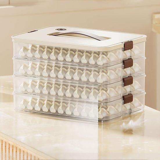 Dumpling Storage Box Transparent Stackable with Handle Design Safe Odorless Freezer Storage Organizer for Kitchen
