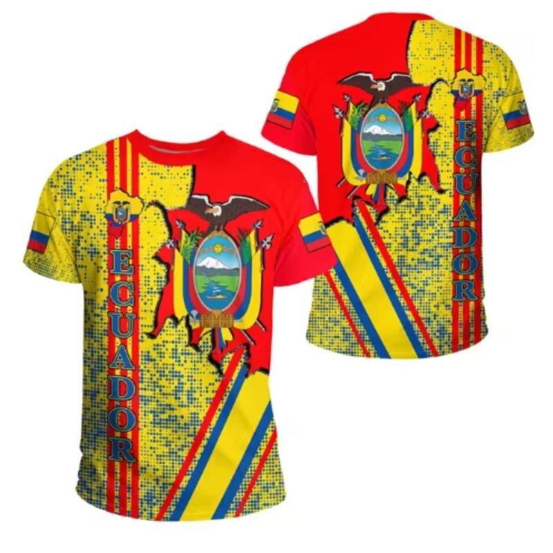 Ecuador Flag 3D Printed T-Shirt Men's Sportswear T-Shirt Round Neck Short Sleeve Summer Casual Street Loose T-Shirt
