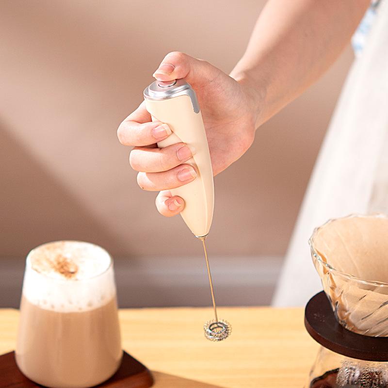 Compact Electric Milk Frother with Stand - Battery-Powered Coffee and Egg Beater