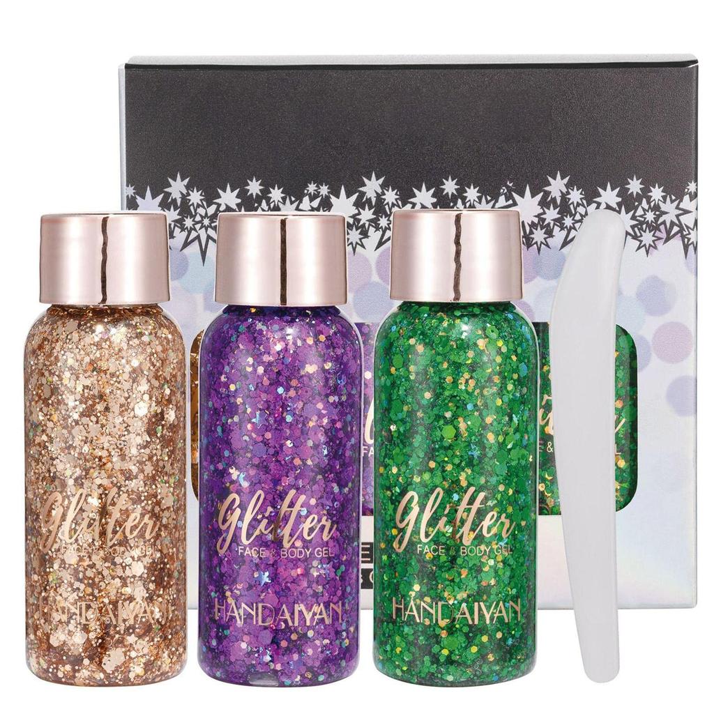 Body Glitter Gel Waterproof Eye Glitter for Girls Body Glitter Gel Sequin Glitter Eyeshadow Glitter Body Gel for and Parties Set, - Kit, 3-Color Gel,