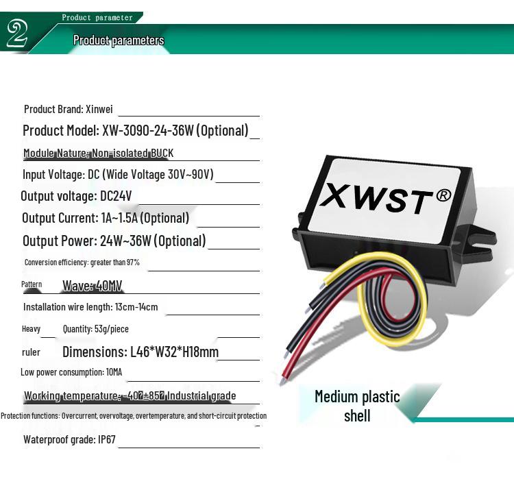 30-90V to 24V DC-DC Buck Converter Module for 36V/48V/60V/72V Step-down