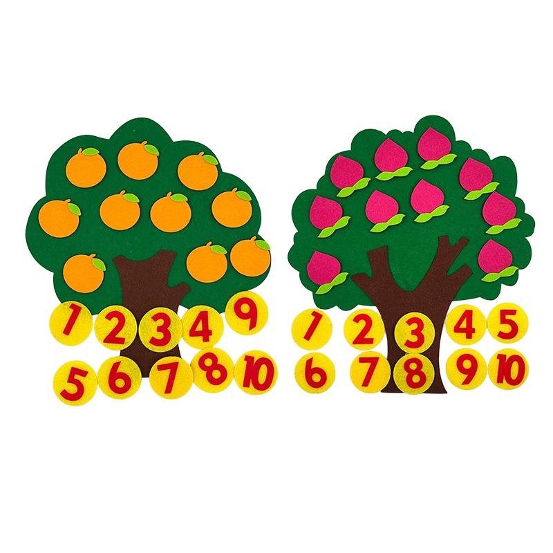 2 Mixed Set Fruit Tree Felt Jigsaw Puzzle Non-woven Apple Pear Orange Peach Trees DIY Handcrafts Early Education Props Gifts ZYF
