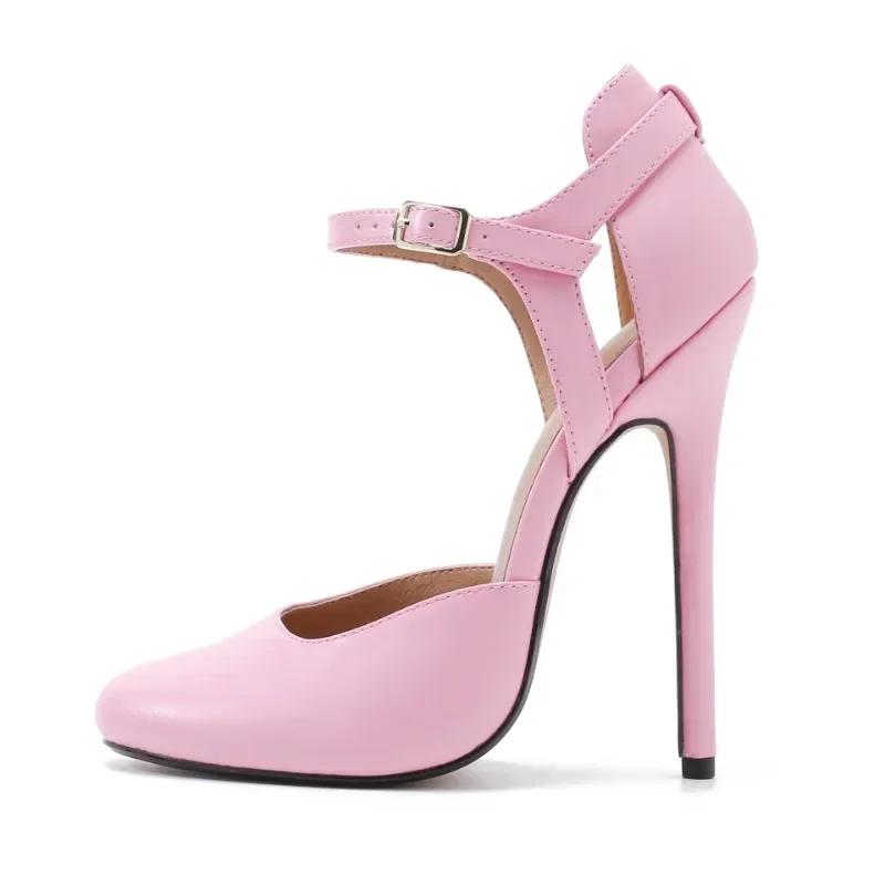 Neue Modenschau Sexy Sandalen Damen Klassiker Schnallenriemen PU 14CM Dünne Absätze Mode Damen Pumps Damenschuhe Pumps Schwarz