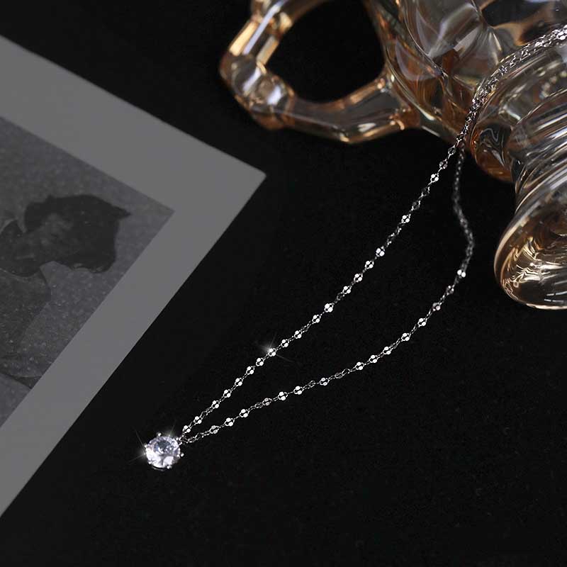 New Fine 925 Sterling Silver Zircon Pendant Necklace Women Shiny Clavicle Chain Jewelery for Women and Girls Party Gifts