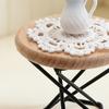 1/6 1/12 Scale Miniature Dollhouse End Table Furniture Wooden Round Side Tea Table Model with Tablecloth And Potted Flower for Dollhouse Decoration