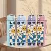 1PC Love Checkerboard Sunflower Retro Pattern 750ml Color Plastic Sports Water Bottle Leakproof Flip Straw Lid Suitable for Sports Office Home Use