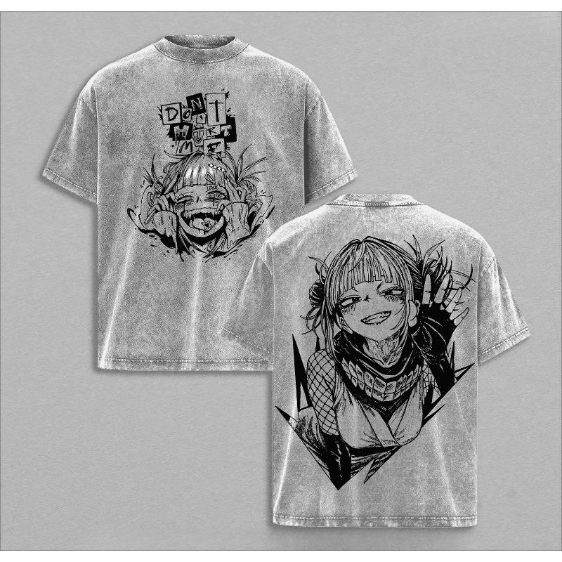 My Hero Academia Anime T-shirt Toga Himiko Vintage Y2k Washed Oversized T Shirt Summer Short Sleeve Cotton Tee Tops Men Clothing