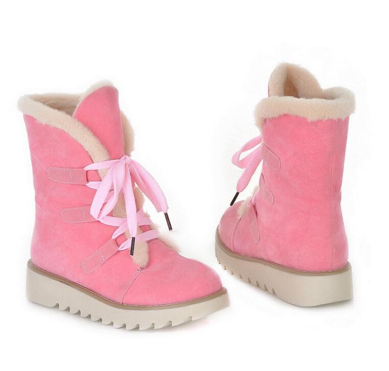 Autumn and Winter New Snow Boots Woman Warm Lace Up Anti-skid Medium Tube Boots Large Size Casual Flat Shoes Woman 458