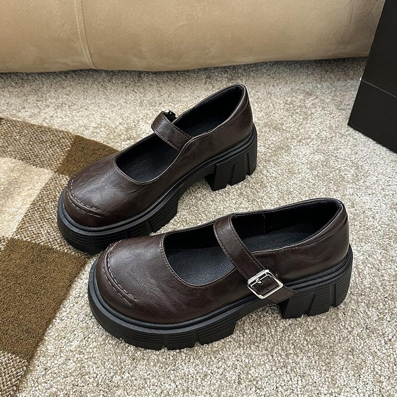 Campus single shoes round head shallow mouth new style commuter Mary Jane shoes women's versatile small leather shoes women's spring