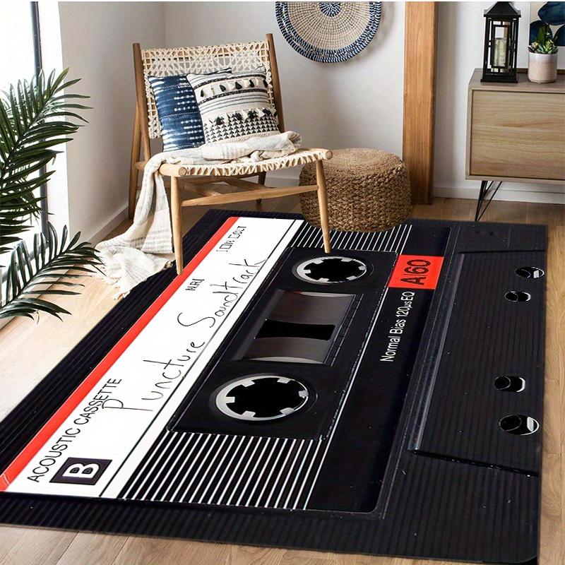 Vintage Cassette Tape Rug, Retro 80s Music Design Non-Slip Floor Mat for Bedroom & Living Room, Nostalgic Home Decor Carpet