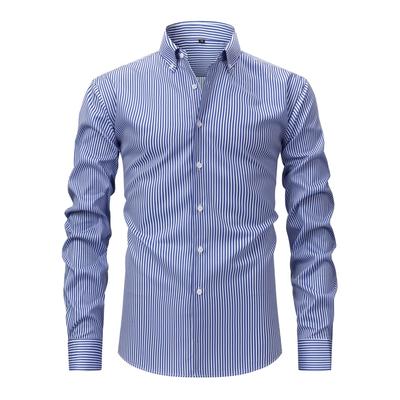 Men S Long Sleeve Striped Digital Print Casual Stretch Non Iron Shirt
