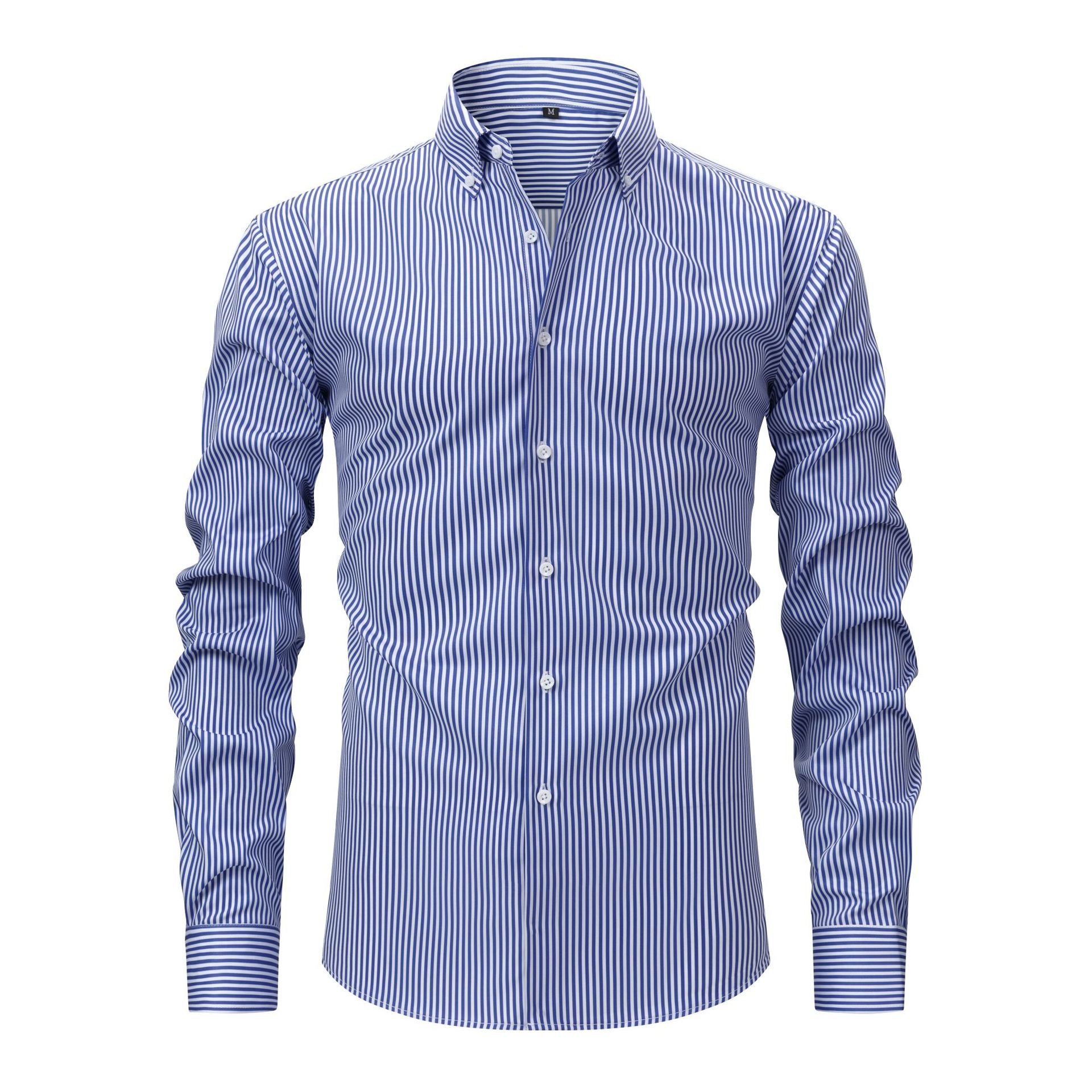 Men S Long Sleeve Striped Digital Print Casual Stretch Non Iron Shirt S