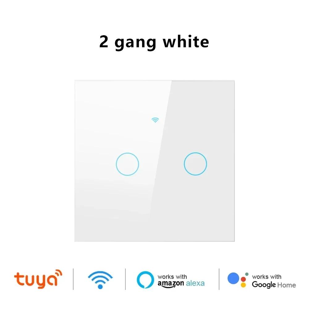 Tuya Smart Wifi Light Switch No Neutral Wire Touch Panel EU 1/2/3 Gang Wall Switch Wireless Control Voice Control Alexa Google