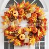 Harvest Wreath With Pumpkins Berries Vine Circle Halloween Thanksgiving Door Decor