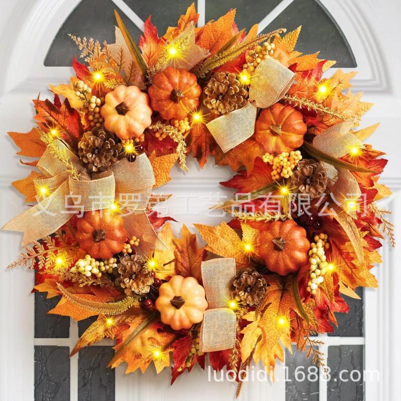 Harvest Wreath With Pumpkins Berries Vine Circle Halloween Thanksgiving Door Decor