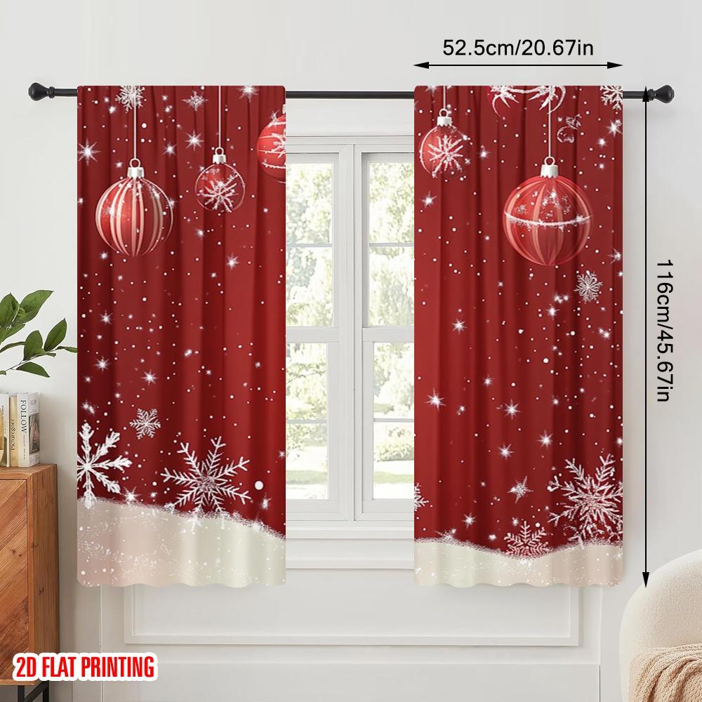 2pcs,2D Plane Printing Popular Curtain Panels Christmas Ornaments Snowflakes Festive Holiday (2) Versatile Durable Polyester