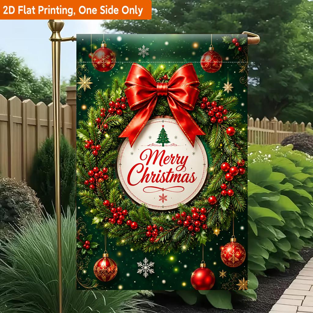 2D Flat, 2D Flat Printing Garden Flag 1pc, Christmas Decoration Theme Durable Single-Sided Print Yard Flag, Garden & Home Holiday Decoration, 29.97x44