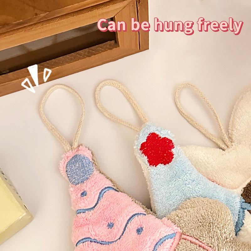 Cute Cartoon Animal Towel Hanging Kitchen Hand Wipe Thickened Handkerchief Rag Absorbent With Hanging Loop Bathroom Supplies