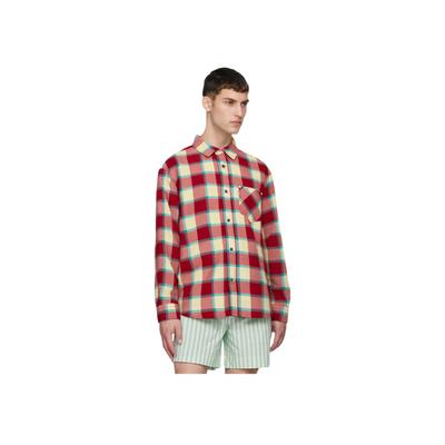 Levis Casual Comfortable Simple Plaid Long Sleeve Shirt Men Shirts Red Yellow 002WE-0002