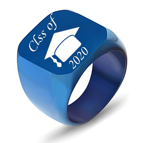 Free Engrave New Silver/Gold/Black/Blue Square Big Width Signet Rings Customized Fashion Finger Men Ring Titanium Steel Jewelry