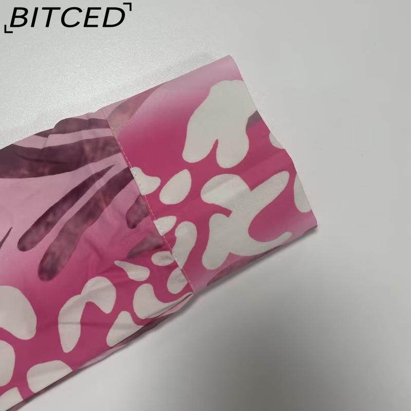 BITCED Damen Sommer Elegant Bedrucktes Hemd mit Kragen und langen Ärmeln und hochtaillierter Rock Mode-Set