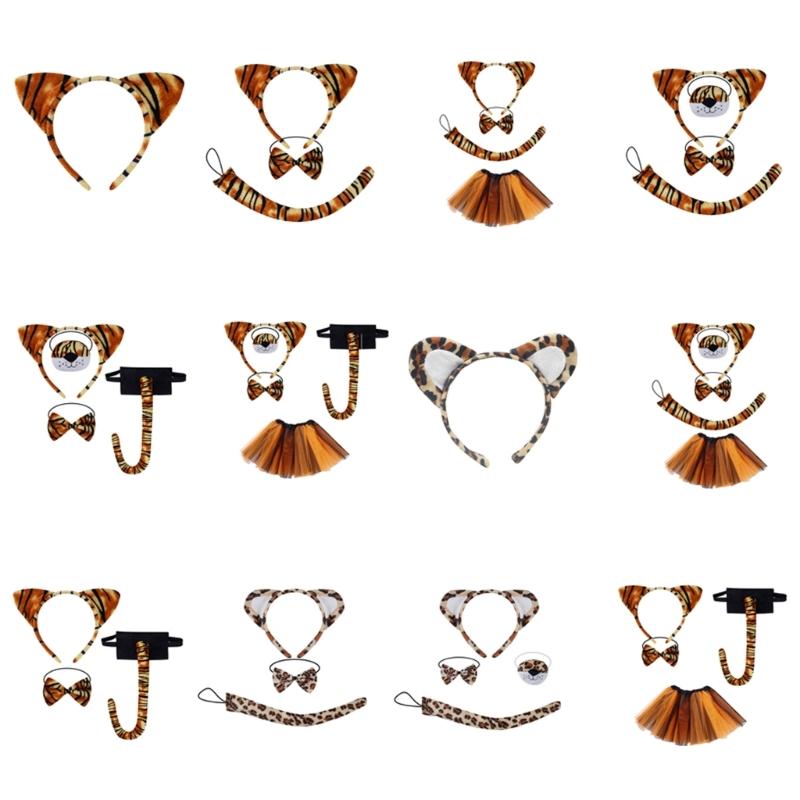 Kid Animal Costume Set Include Animal Ear Headband Tail Nose Bowtie Skirt Halloween Animal Leopard Animal Outfit