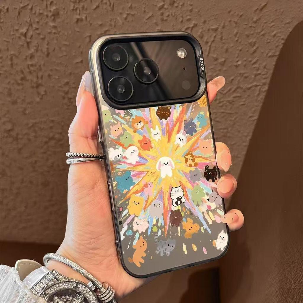 Cartoon Pet Silver Fireworks Phone Case for Apple 17/16/15 Pro & 14 Pro Max Models