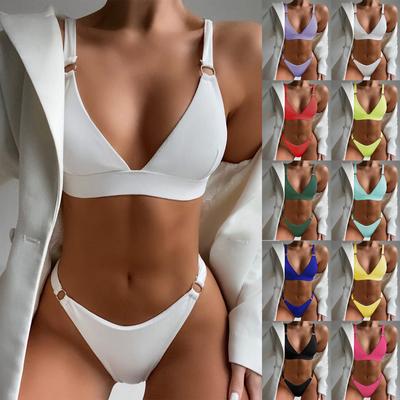 Moda feminina cor sólida biquíni split maiô casual sexy conjunto de maiô
