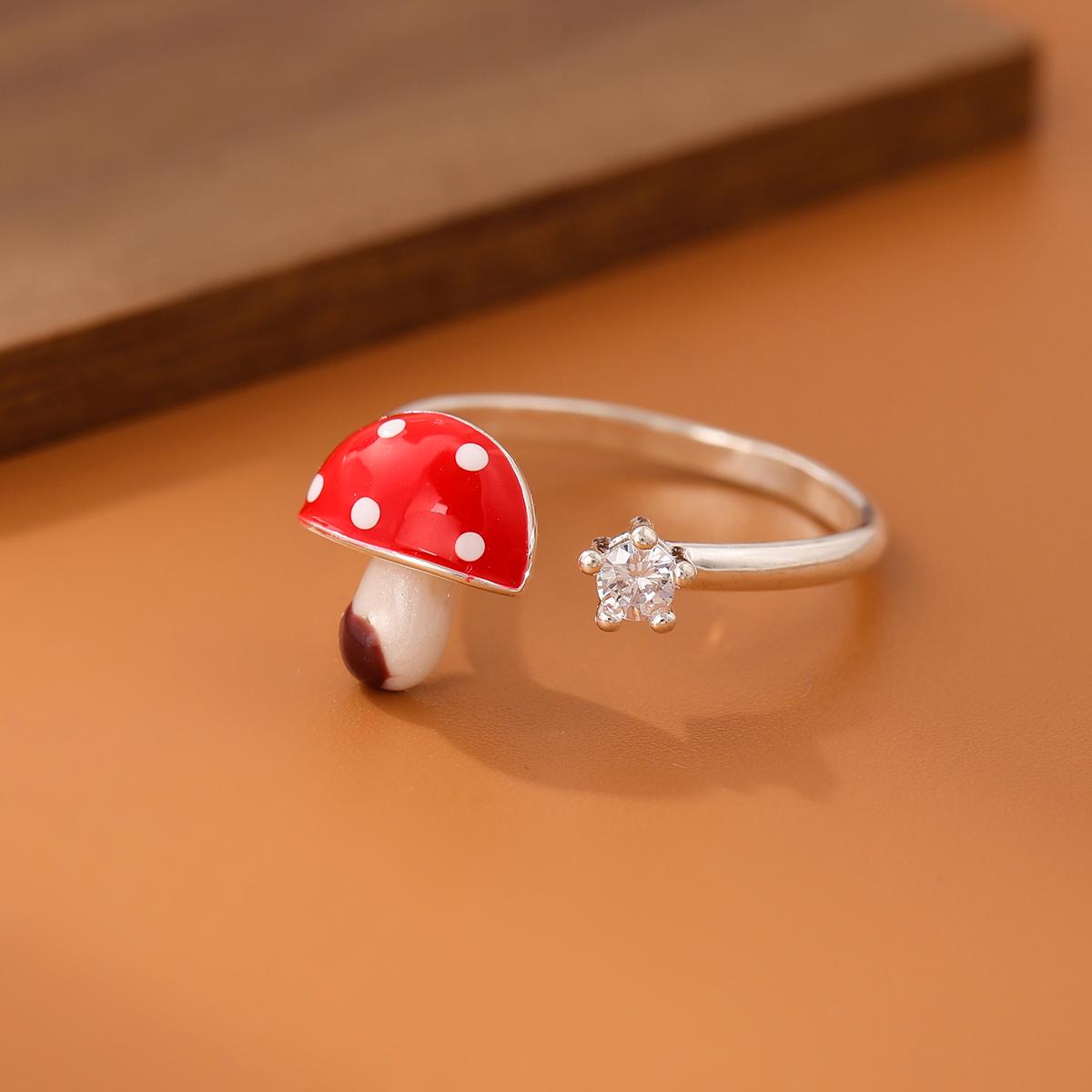 

New Fashion And Creative Cute Red Dropping Small Mushroom 925 Sterling Silver Single Crystal Exquisite Opening Rings R363 серебряный