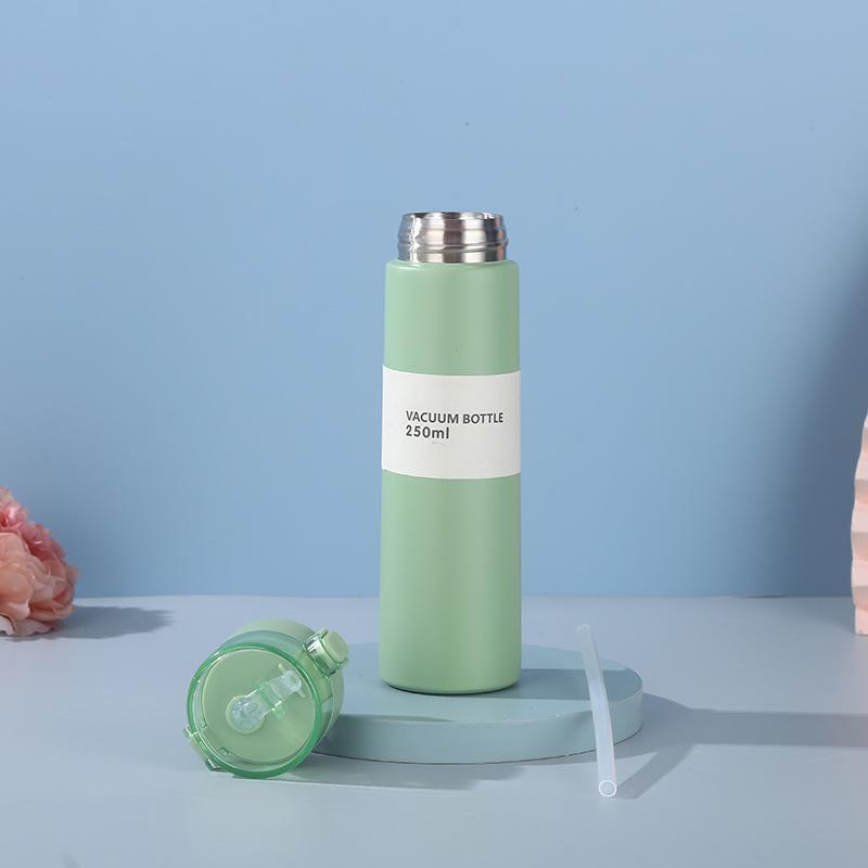 Mini-Thermosbecher 150/250 ml Auslaufsicher Mode Thermos-Isolierbecher mit Strohhalm Tragbar Ein-Knopf-Öffnung Taschen-Thermosbecher
