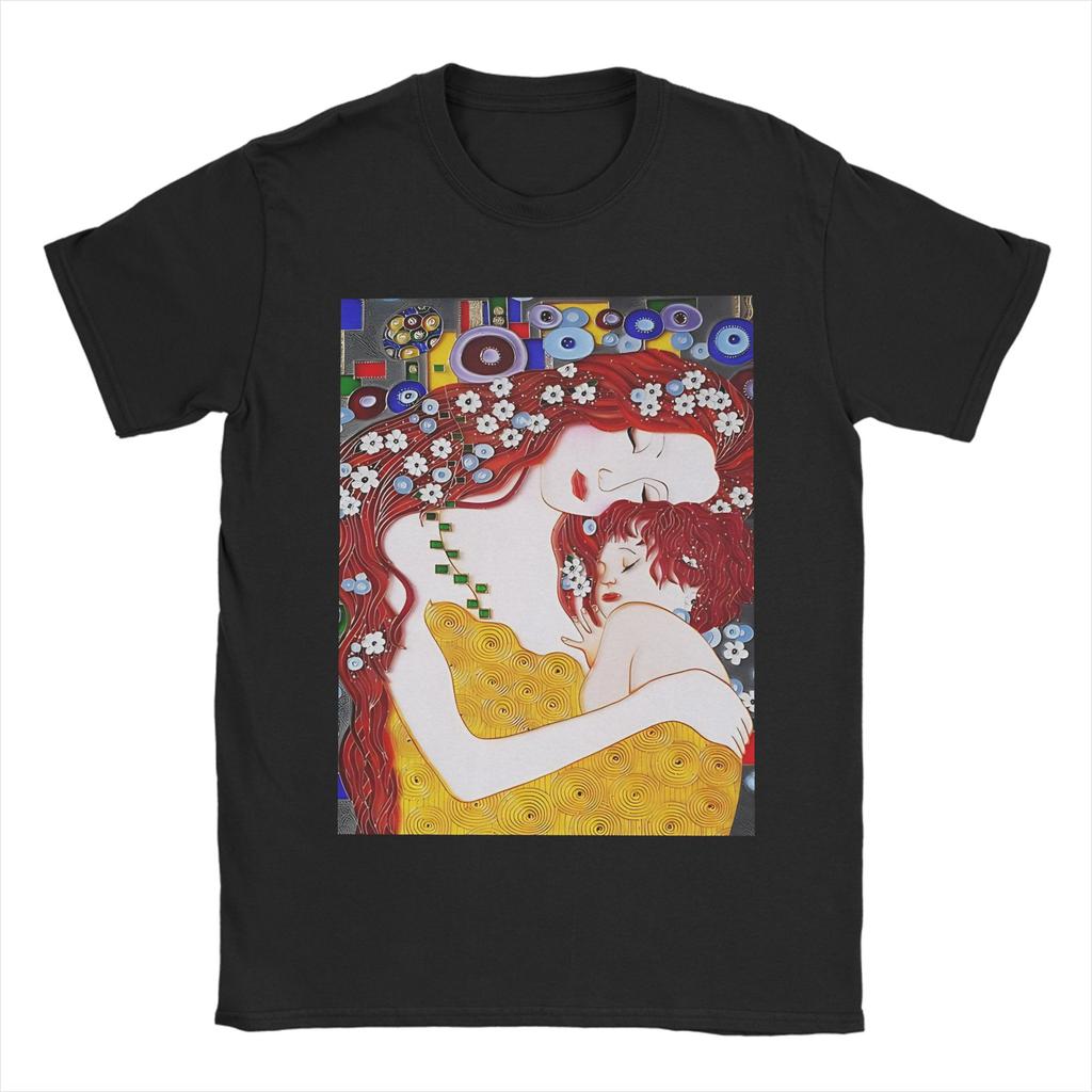 Timeless Maternal Bond-Inspired by Gustav Klimt Mother And Child T-Shirt Men Graphic Printed Tops